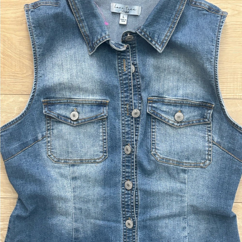 Western Sleeveless Denim Button-Up Dress Jean Size L Rodeo Love Tree Y2K Cowgirl - Picture 4 of 9